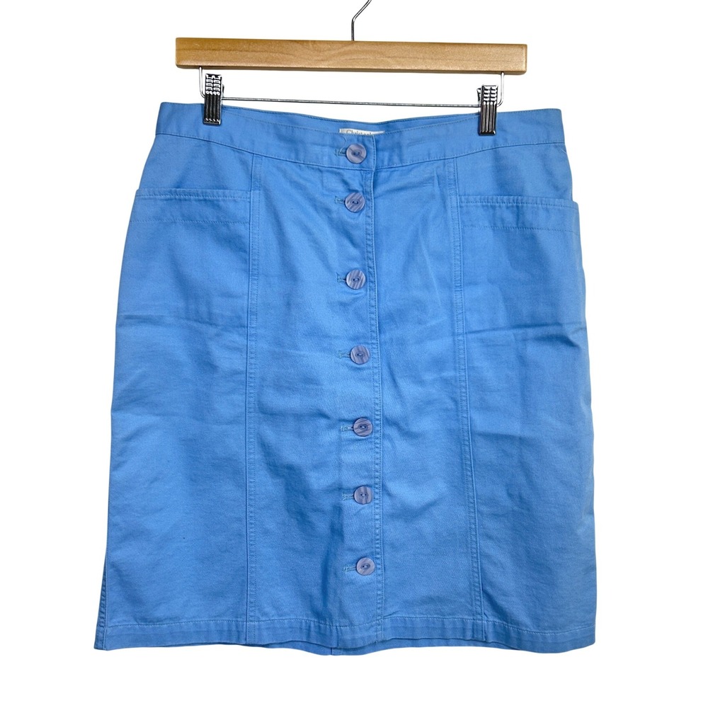Christopher‎ & Banks Preppy Cotton Button Front Skirt Size 10 Blue Coastal